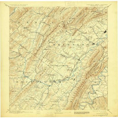 YellowMaps Woodstock VA topo map, 1:125000 Scale, 30 X 30 Minute, Historical, 1892, Updated 1929, 20 x 16.4 in - Tyvek