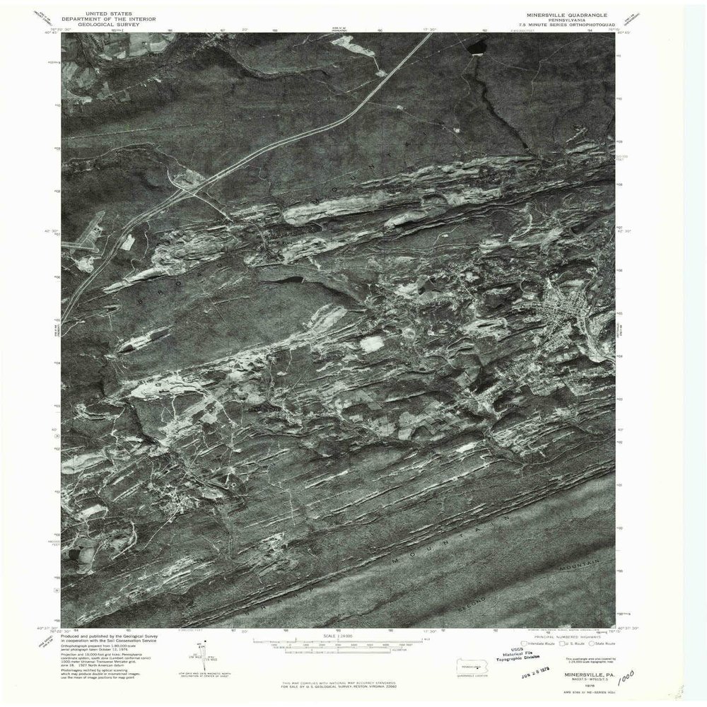 YellowMaps Minersville PA topo map, 1:24000 Scale, 7.5 X 7.5 Minute, Historical, 1976, Updated 1979, 26.8 x 21.9 in - Polypropylene