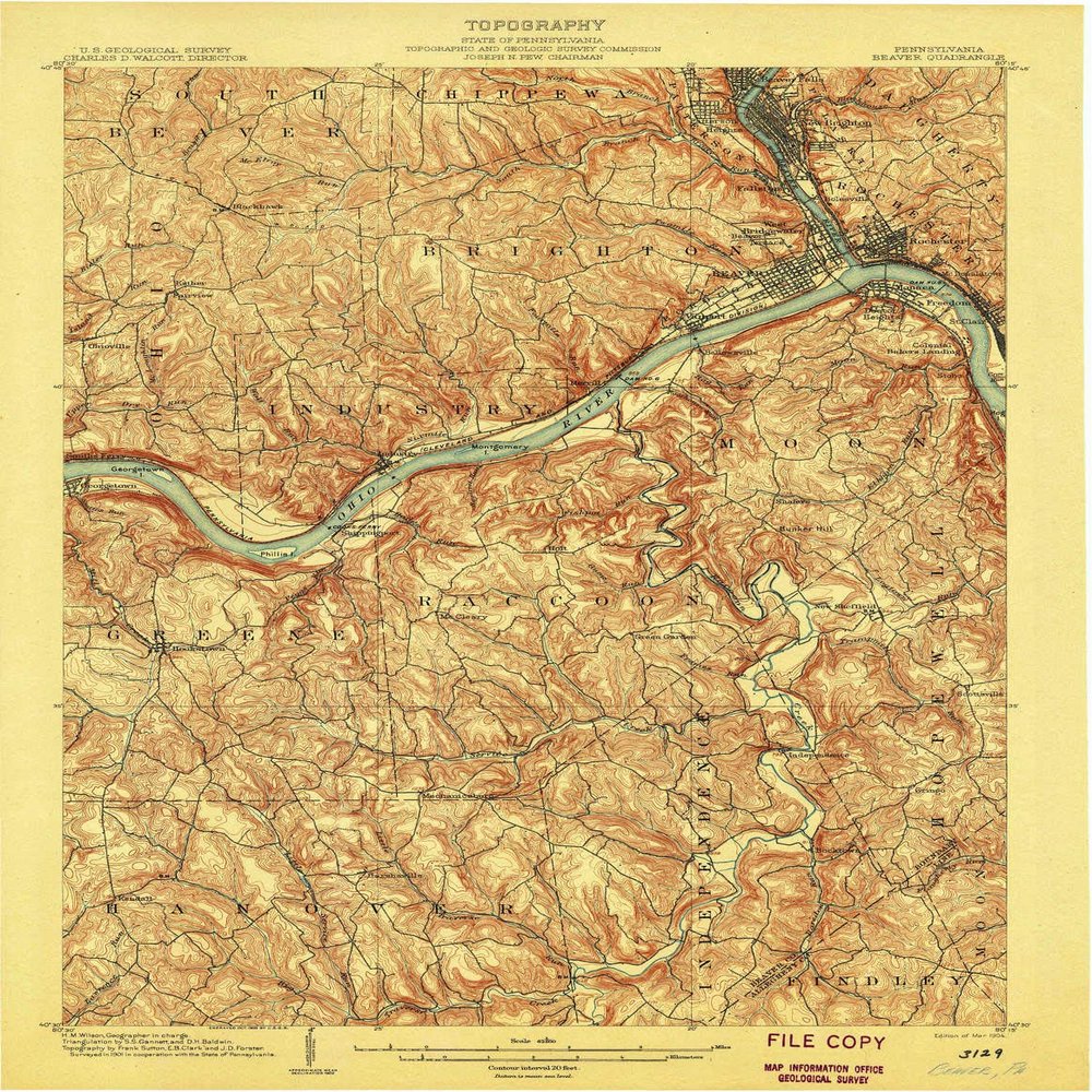 YellowMaps Beaver PA topo map, 1:62500 Scale, 15 X 15 Minute, Historical, 1904, 19.9 x 15.4 in - Polypropylene