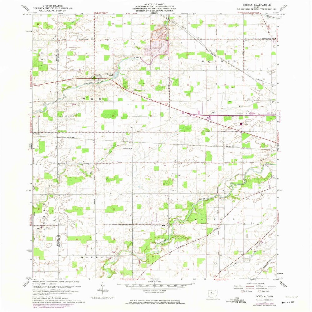 YellowMaps Oceola OH topo map, 1:24000 Scale, 7.5 X 7.5 Minute, Historical, 1960, Updated 1974, 26.9 x 22.1 in - Polypropylene