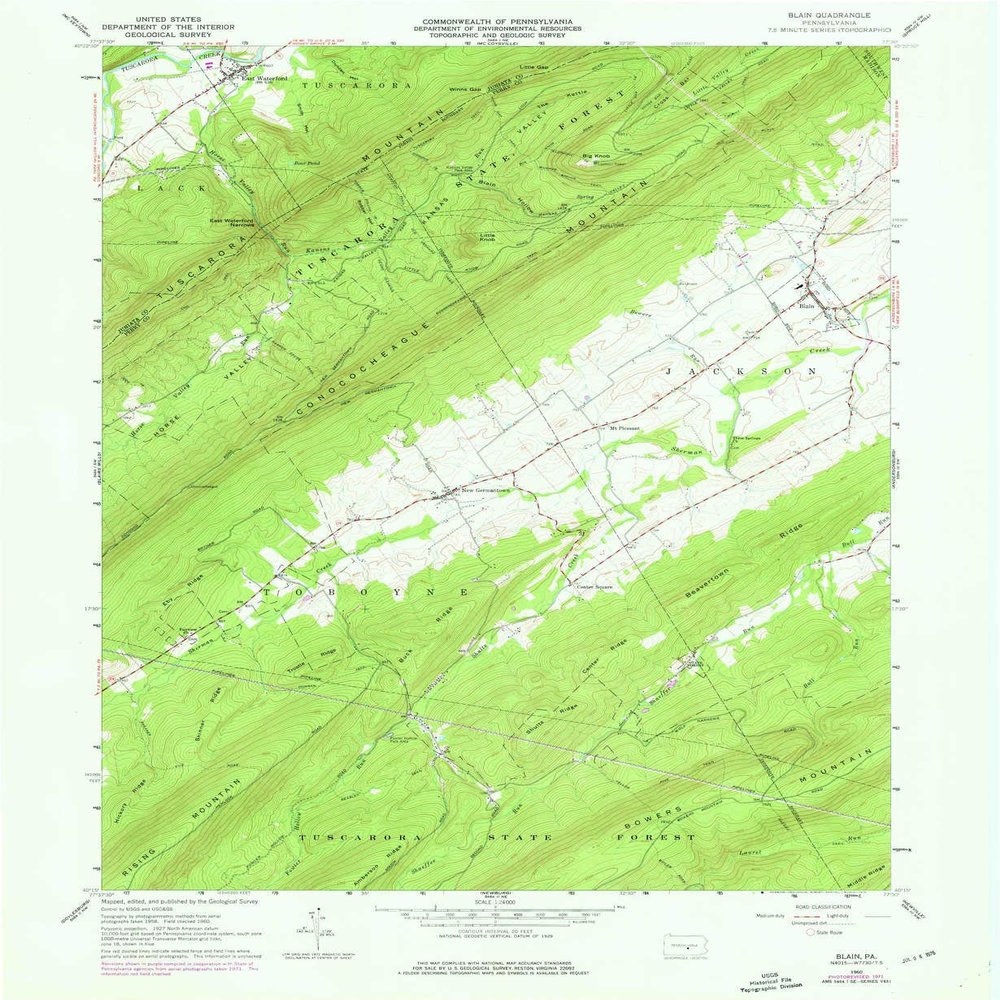 YellowMaps Blain PA topo map, 1:24000 Scale, 7.5 X 7.5 Minute, Historical, 1960, Updated 1976, 26.9 x 22.1 in - Polypropylene