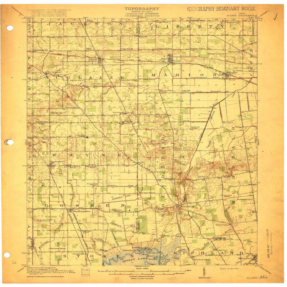 YellowMaps Alger OH topo map, 1:62500 Scale, 15 X 15 Minute, Historical, 1915, 20.2 x 16.5 in - Polypropylene