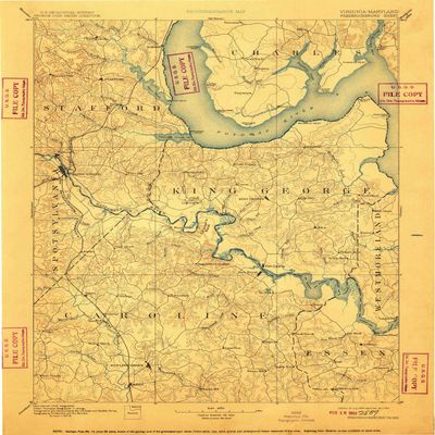 YellowMaps Fredericksburg VA topo map, 1:125000 Scale, 30 X 30 Minute, Historical, 1894, Updated 1910, 19.8 x 16.4 in - Tyvek