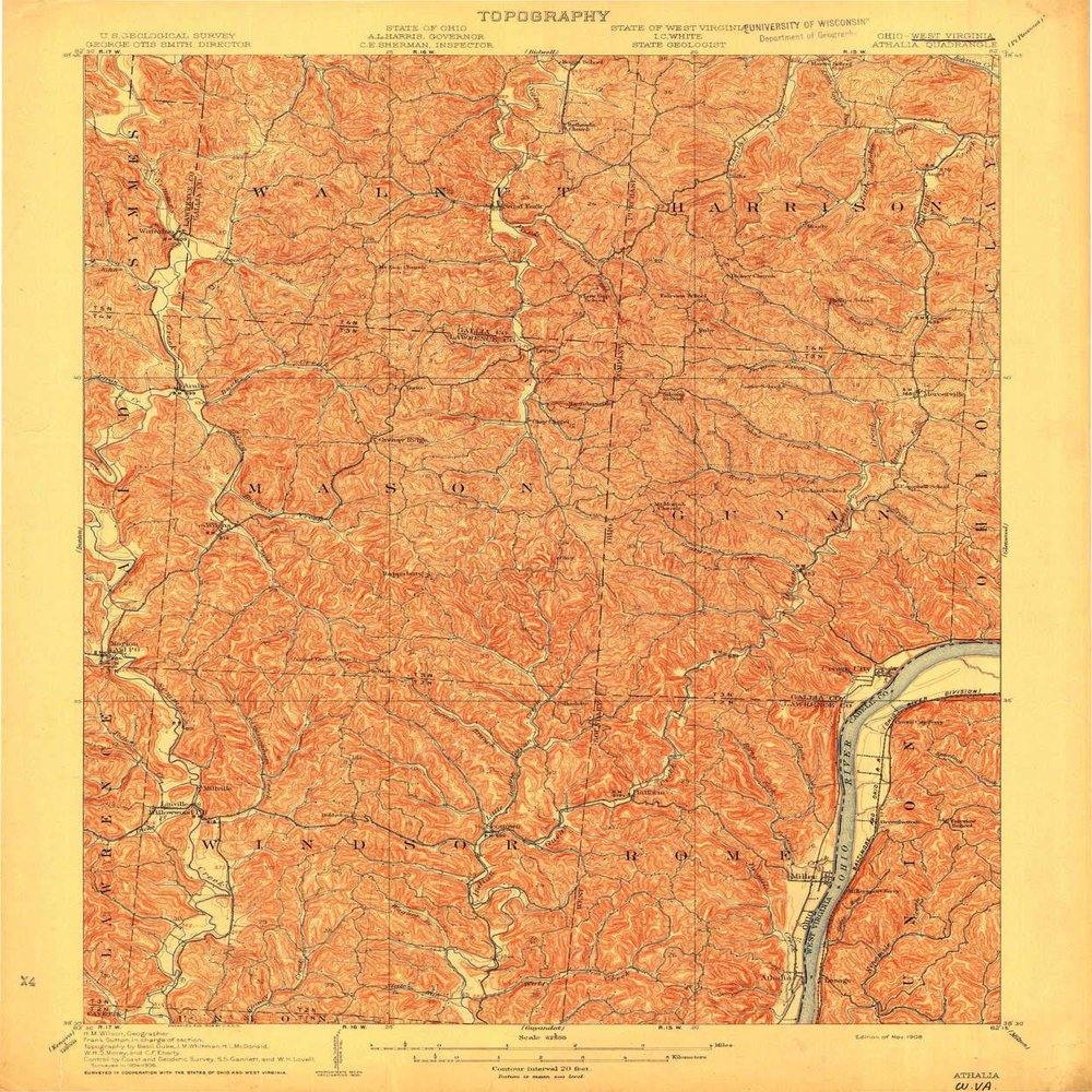 YellowMaps Athalia OH topo map, 1:62500 Scale, 15 X 15 Minute, Historical, 1908, 19.8 x 16.5 in - Polypropylene