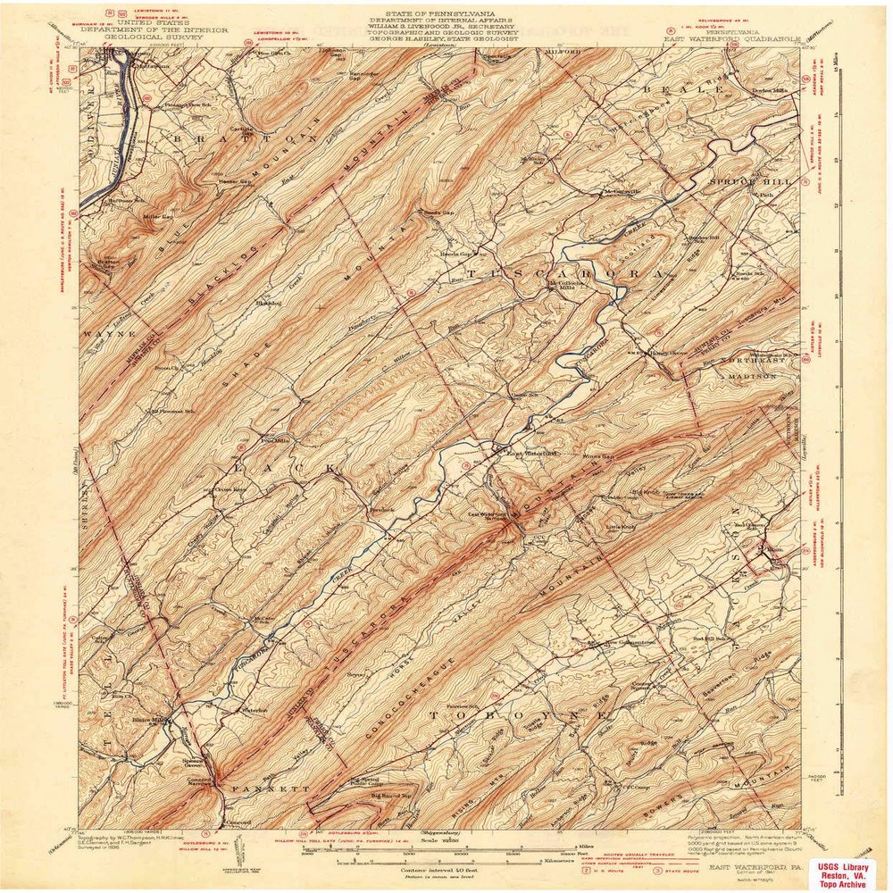 YellowMaps East Waterford PA topo map, 1:62500 Scale, 15 X 15 Minute, Historical, 1941, 19.9 x 16.5 in - Polypropylene