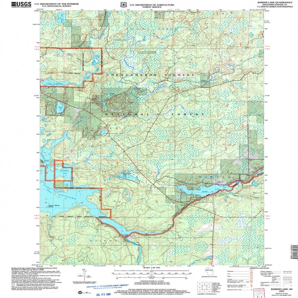 YellowMaps Barker Lake WI topo map, 1:24000 Scale, 7.5 X 7.5 Minute, Historical, 2005, Updated 2006, 27.5 x 22.1 in - Polypropylene