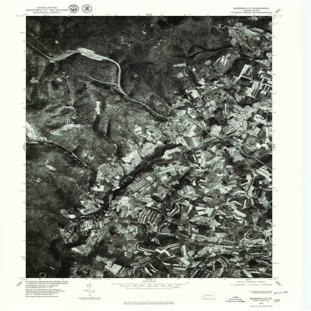 YellowMaps Bakersville PA topo map, 1:24000 Scale, 7.5 X 7.5 Minute, Historical, 1977, Updated 1979, 26.8 x 21.9 in - Polypropylene