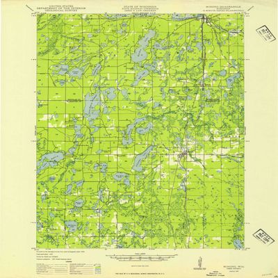 YellowMaps Minong WI topo map, 1:48000 Scale, 15 X 15 Minute, Historical, 1949, 27.2 x 22.5 in - Polypropylene