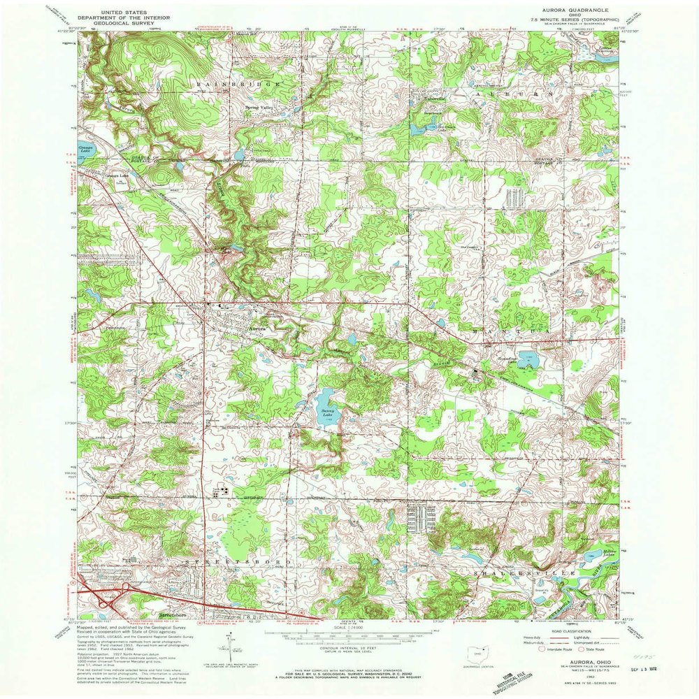 YellowMaps Aurora OH topo map, 1:24000 Scale, 7.5 X 7.5 Minute, Historical, 1962, Updated 1972, 27 x 22.1 in - Polypropylene