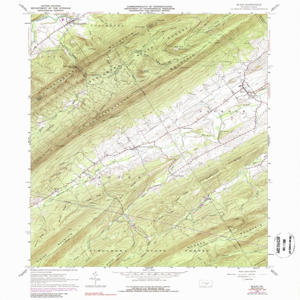 YellowMaps Blain PA topo map, 1:24000 Scale, 7.5 X 7.5 Minute, Historical, 1960, Updated 1988, 27 x 22.1 in - Polypropylene