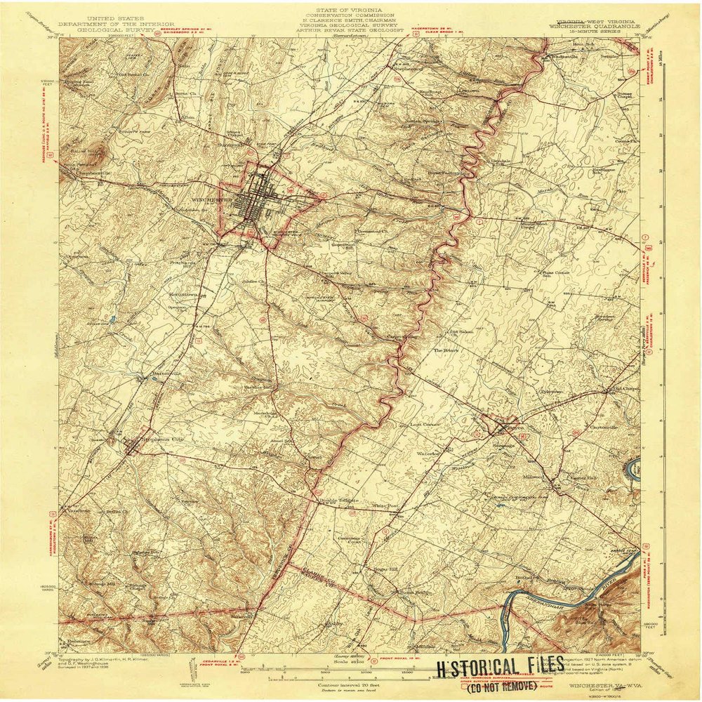 YellowMaps Winchester VA topo map, 1:62500 Scale, 15 X 15 Minute, Historical, 1942, 19.9 x 16.4 in - Polypropylene