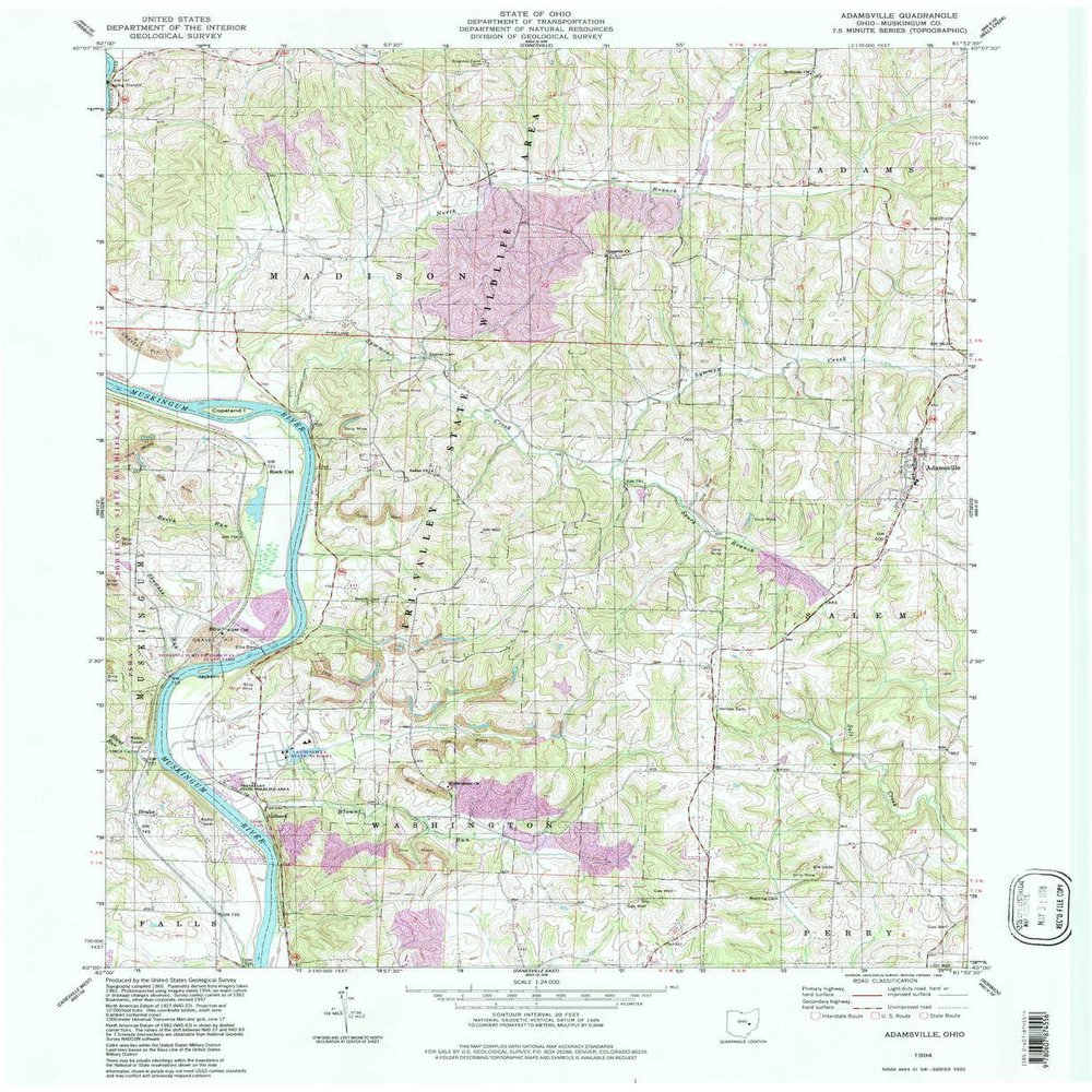 YellowMaps Adamsville OH topo map, 1:24000 Scale, 7.5 X 7.5 Minute, Historical, 1994, Updated 1998, 26.8 x 22 in - Tyvek
