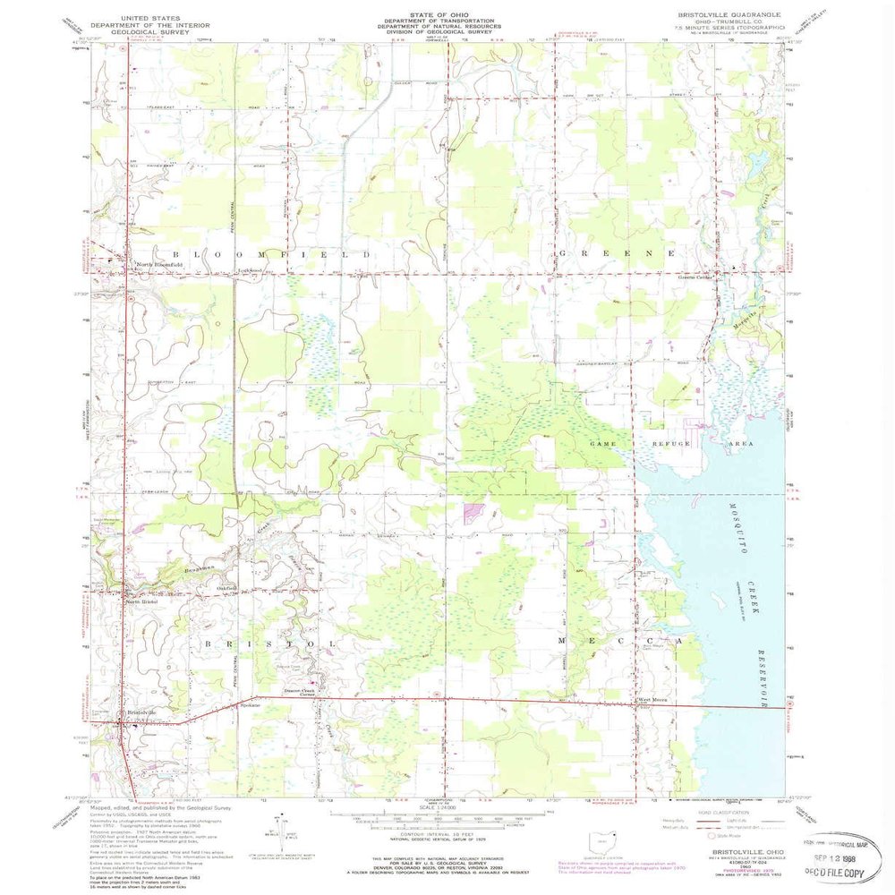 YellowMaps Bristolville OH topo map, 1:24000 Scale, 7.5 X 7.5 Minute, Historical, 1960, Updated 1988, 26.9 x 22.1 in - Tyvek