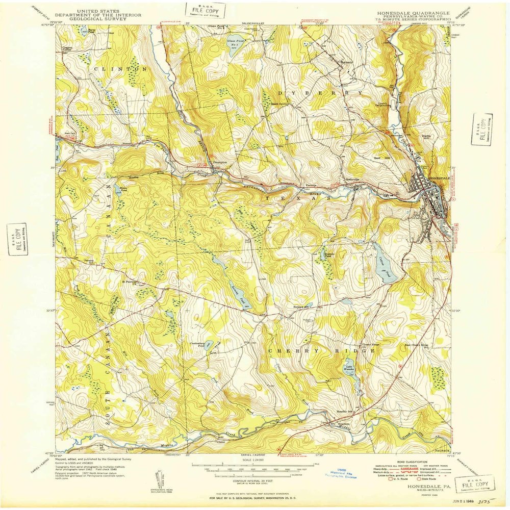 YellowMaps Honesdale PA topo map, 1:24000 Scale, 7.5 X 7.5 Minute, Historical, 1949, Updated 1949, 27 x 22 in - Polypropylene