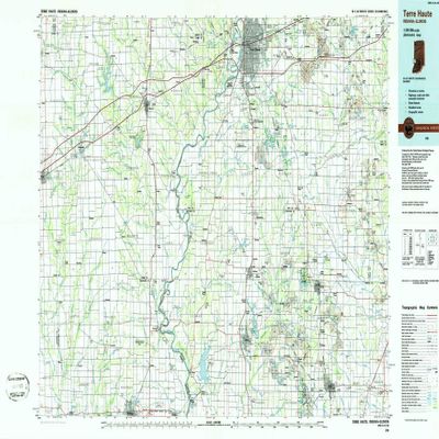 YellowMaps Terre Haute in topo map, 1:100000 Scale, 30 X 60 Minute, Historical, 1986, Updated 1986, 24.1 x 43 in - Polypropylene
