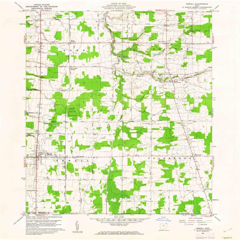 Orwell OH topo map, 1:24000 Scale, 7.5 X 7.5 Minute, Historical, 1960, Updated 1962, 26.9 x 22.1 in - Tyvek