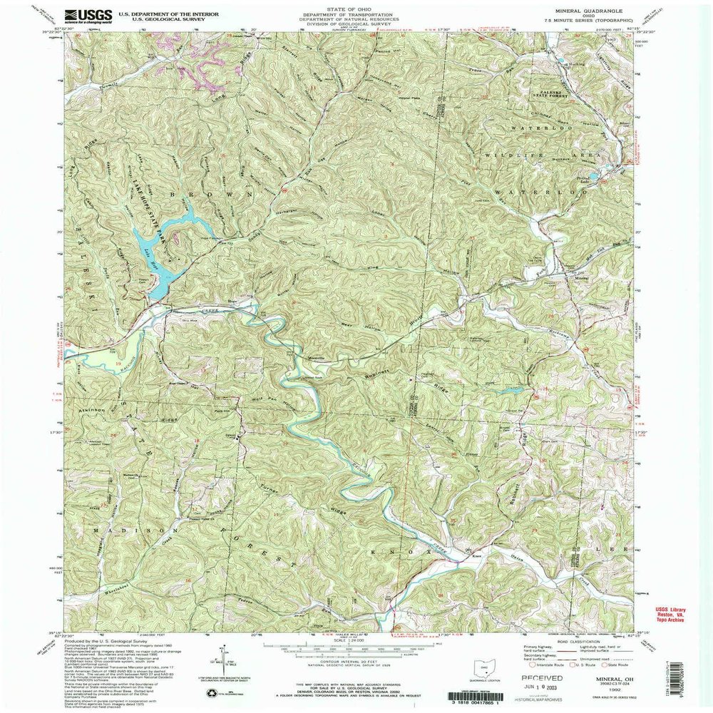YellowMaps Mineral OH topo map, 1:24000 Scale, 7.5 X 7.5 Minute, Historical, 1992, Updated 1995, 26.8 x 21.9 in - Polypropylene