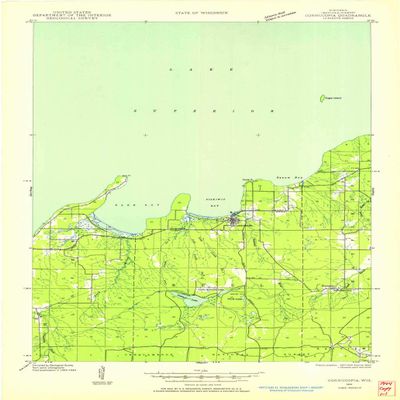YellowMaps Cornucopia WI topo map, 1:48000 Scale, 15 X 15 Minute, Historical, 1944, Updated 1952, 27.1 x 18.8 in - Tyvek