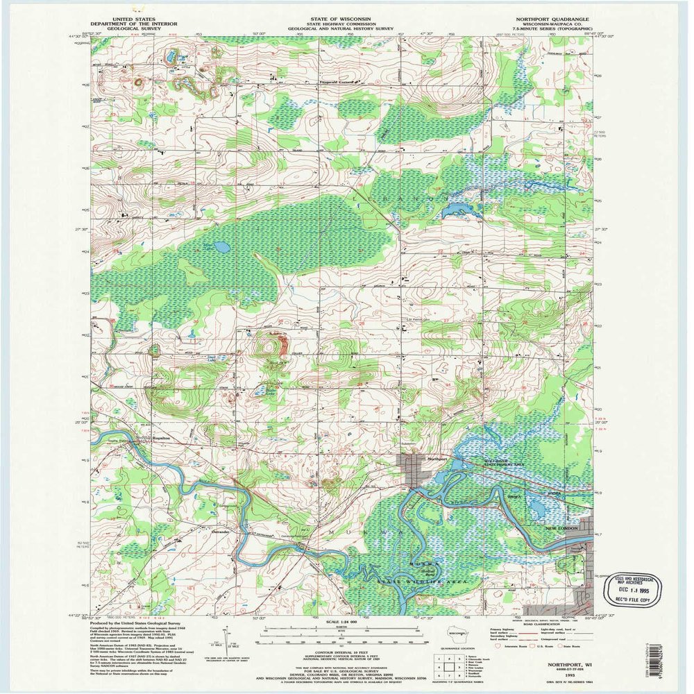 YellowMaps Northport WI topo map, 1:24000 Scale, 7.5 X 7.5 Minute, Historical, 1993, Updated 1995, 27.2 x 22.5 in - Tyvek