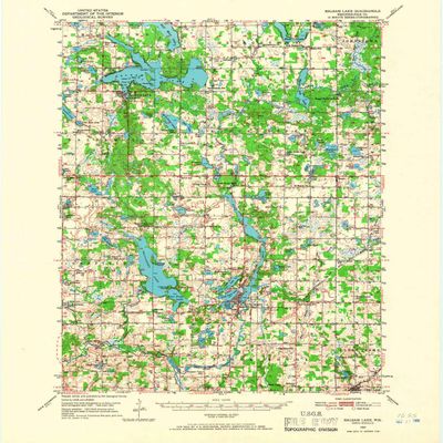 YellowMaps Balsam Lake WI topo map, 1:62500 Scale, 15 X 15 Minute, Historical, 1950, Updated 1966, 21.2 x 17.4 in - Polypropylene