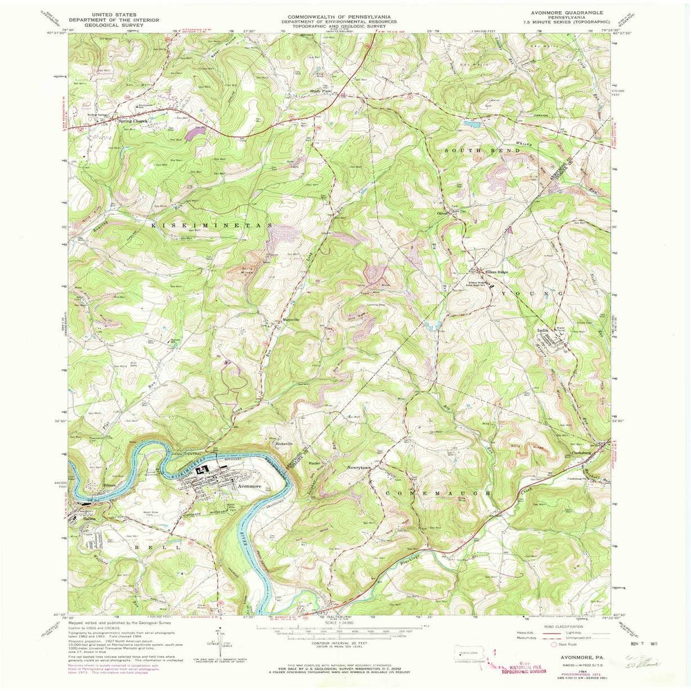 YellowMaps Avonmore PA topo map, 1:24000 Scale, 7.5 X 7.5 Minute, Historical, 1964, Updated 1973, 27 x 22.1 in - Polypropylene