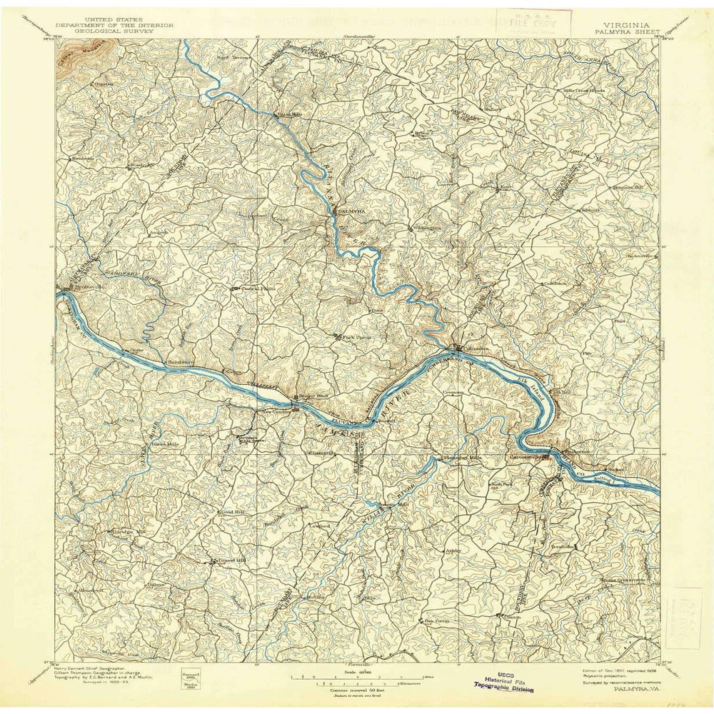 YellowMaps Palmyra VA topo map, 1:125000 Scale, 30 X 30 Minute, Historical, 1897, Updated 1938, 20 x 16.4 in - Polypropylene