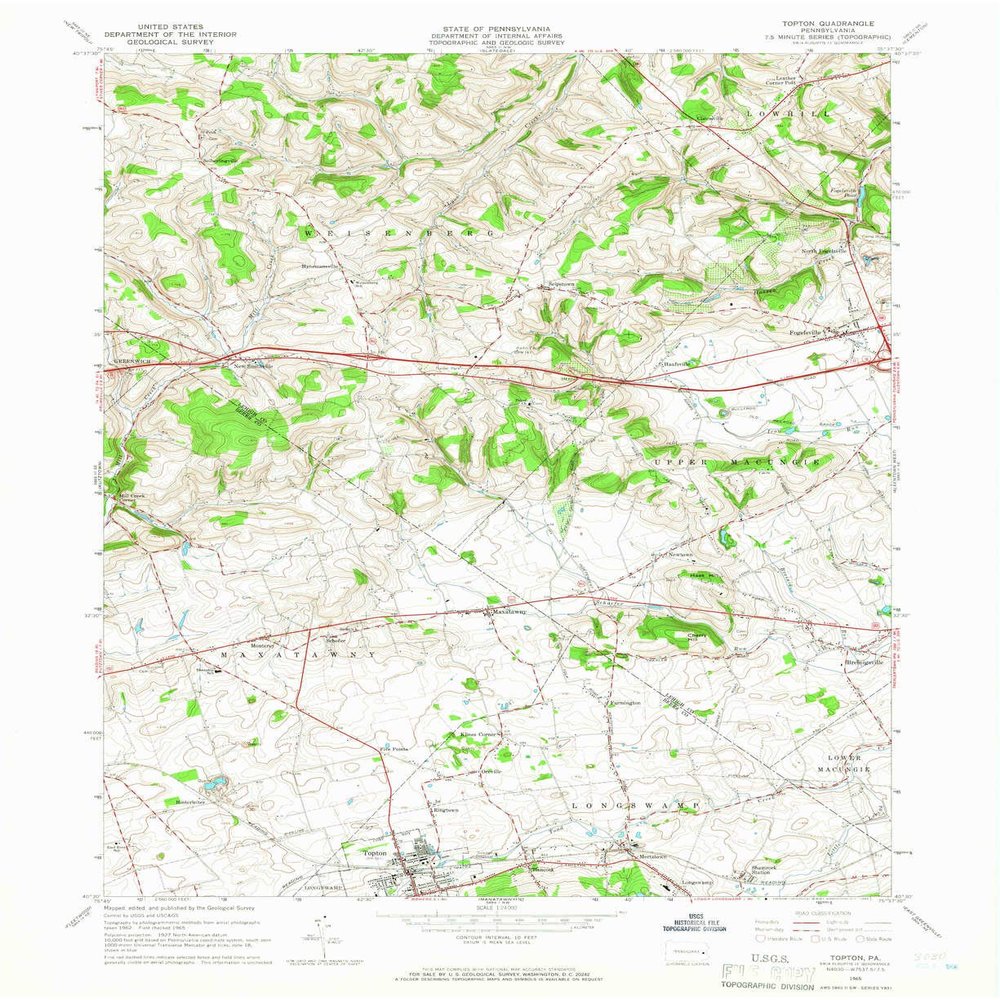 YellowMaps Topton PA topo map, 1:24000 Scale, 7.5 X 7.5 Minute, Historical, 1965, Updated 1967, 27 x 22 in - Polypropylene