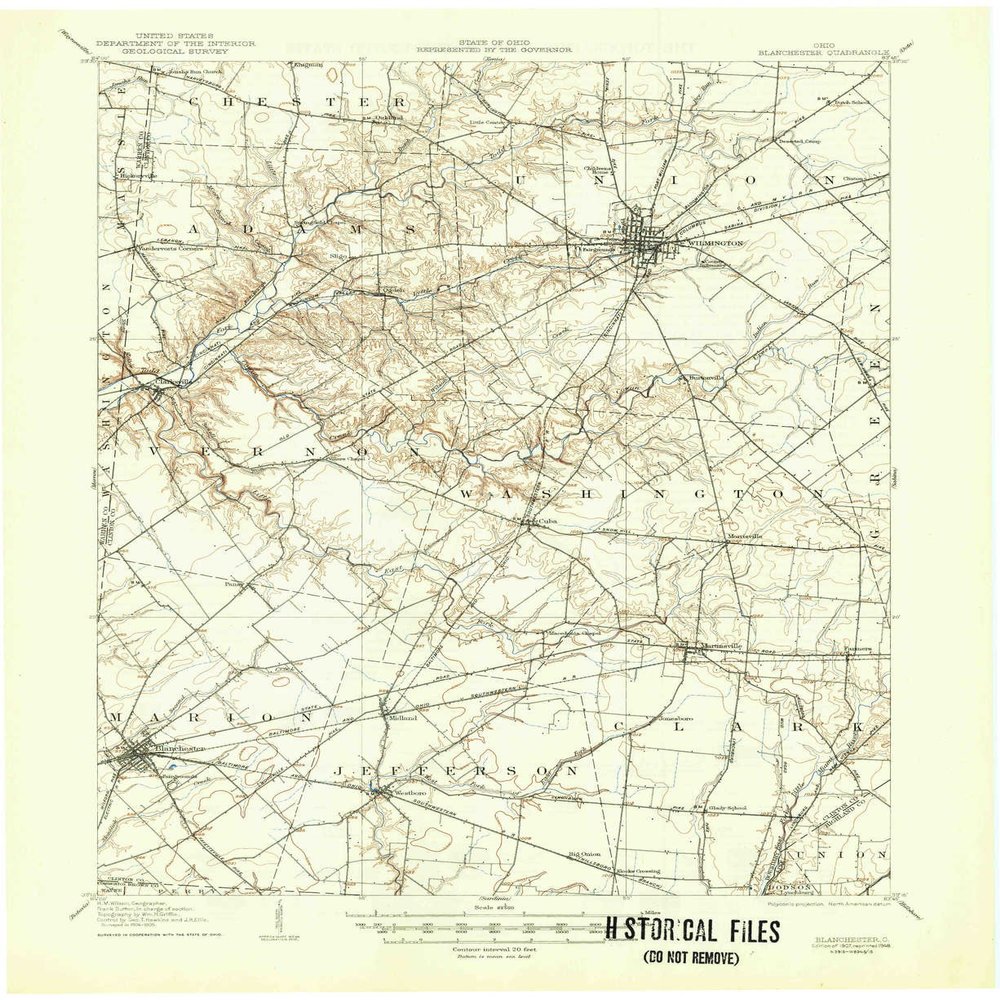 YellowMaps Blanchester OH topo map, 1:62500 Scale, 15 X 15 Minute, Historical, 1907, Updated 1948, 20.8 x 17 in - Polypropylene