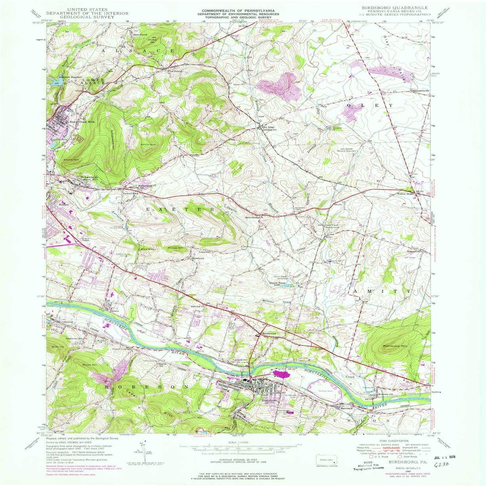 YellowMaps Birdsboro PA topo map, 1:24000 Scale, 7.5 X 7.5 Minute, Historical, 1947, Updated 1977, 26.9 x 22 in - Tyvek