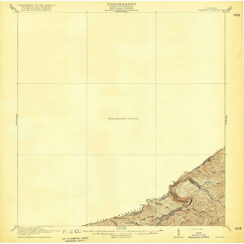 YellowMaps Regina KY topo map, 1:62500 Scale, 15 X 15 Minute, Historical, 1916, 19.9 x 16.4 in - Tyvek