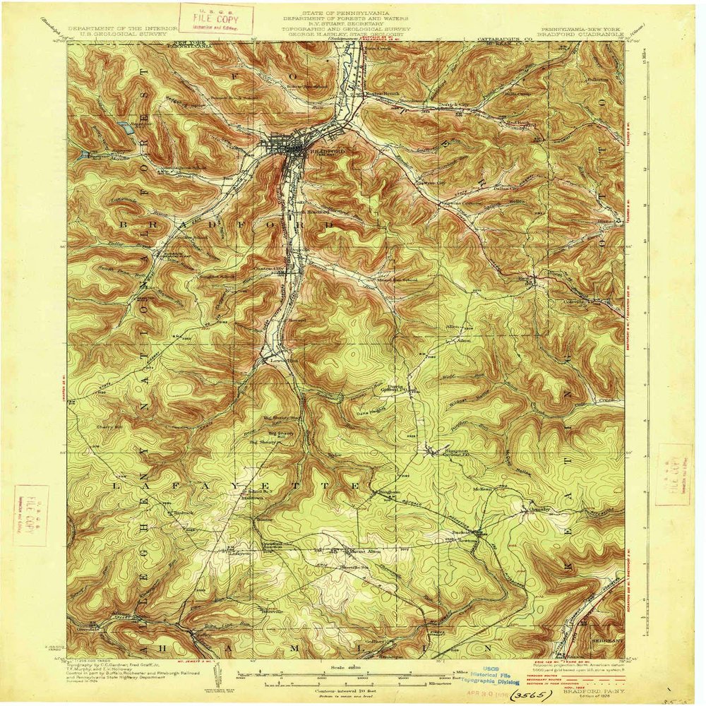 YellowMaps Bradford PA topo map, 1:62500 Scale, 15 X 15 Minute, Historical, 1926, 19.9 x 16.5 in - Polypropylene