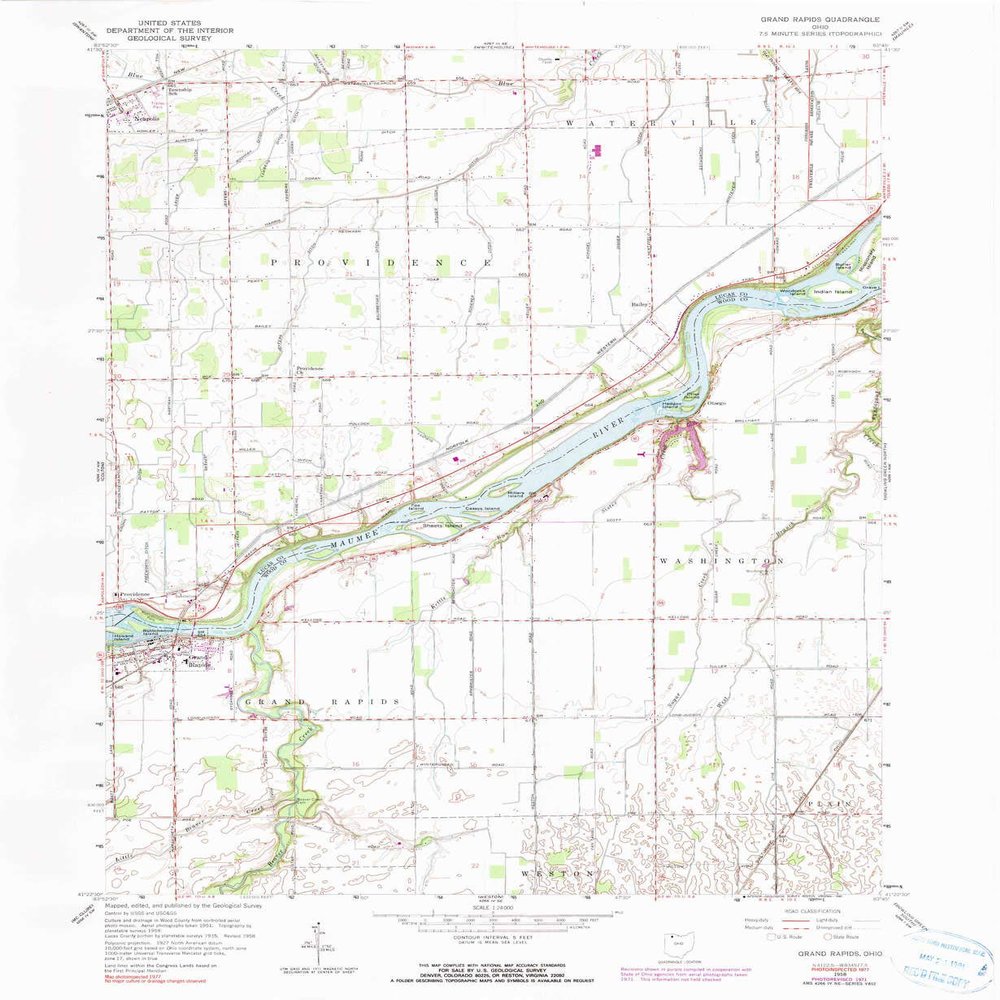 YellowMaps Grand Rapids OH topo map, 1:24000 Scale, 7.5 X 7.5 Minute, Historical, 1958, Updated 1990, 26.9 x 22.1 in - Tyvek