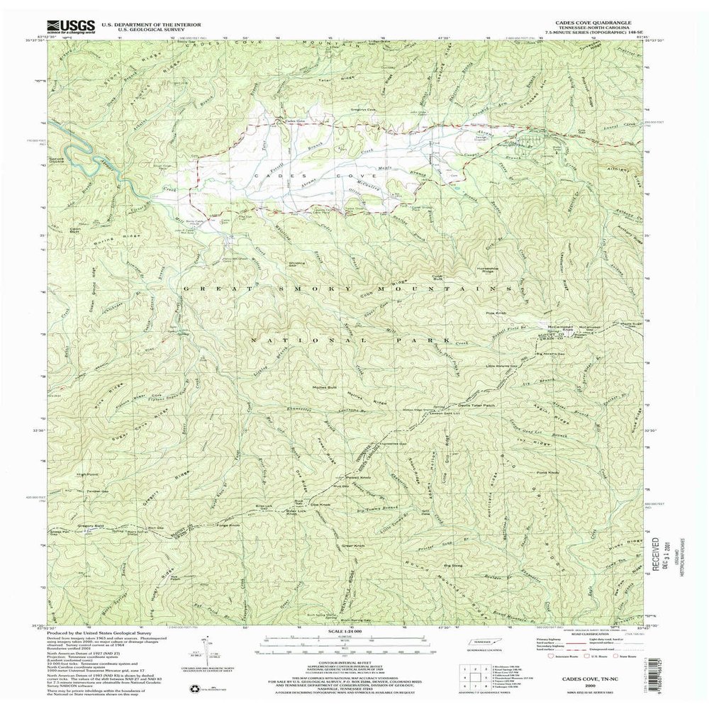 YellowMaps Cades Cove TN topo map, 1:24000 Scale, 7.5 X 7.5 Minute, Historical, 2000, Updated 2001, 27.4 x 22 in - Polypropylene