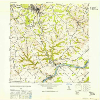 YellowMaps Bangor PA topo map, 1:24000 Scale, 7.5 X 7.5 Minute, Historical, 1953, Updated 1953, 28.9 x 22 in - Tyvek