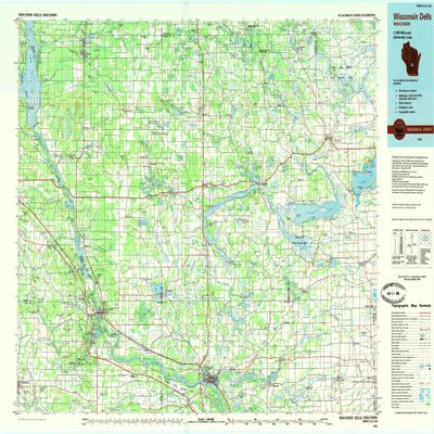 Wisconsin Dells WI topo map, 1:100000 Scale, 30 X 60 Minute, Historical, 1985, Updated 1985, 24.3 x 40.4 in - Tyvek