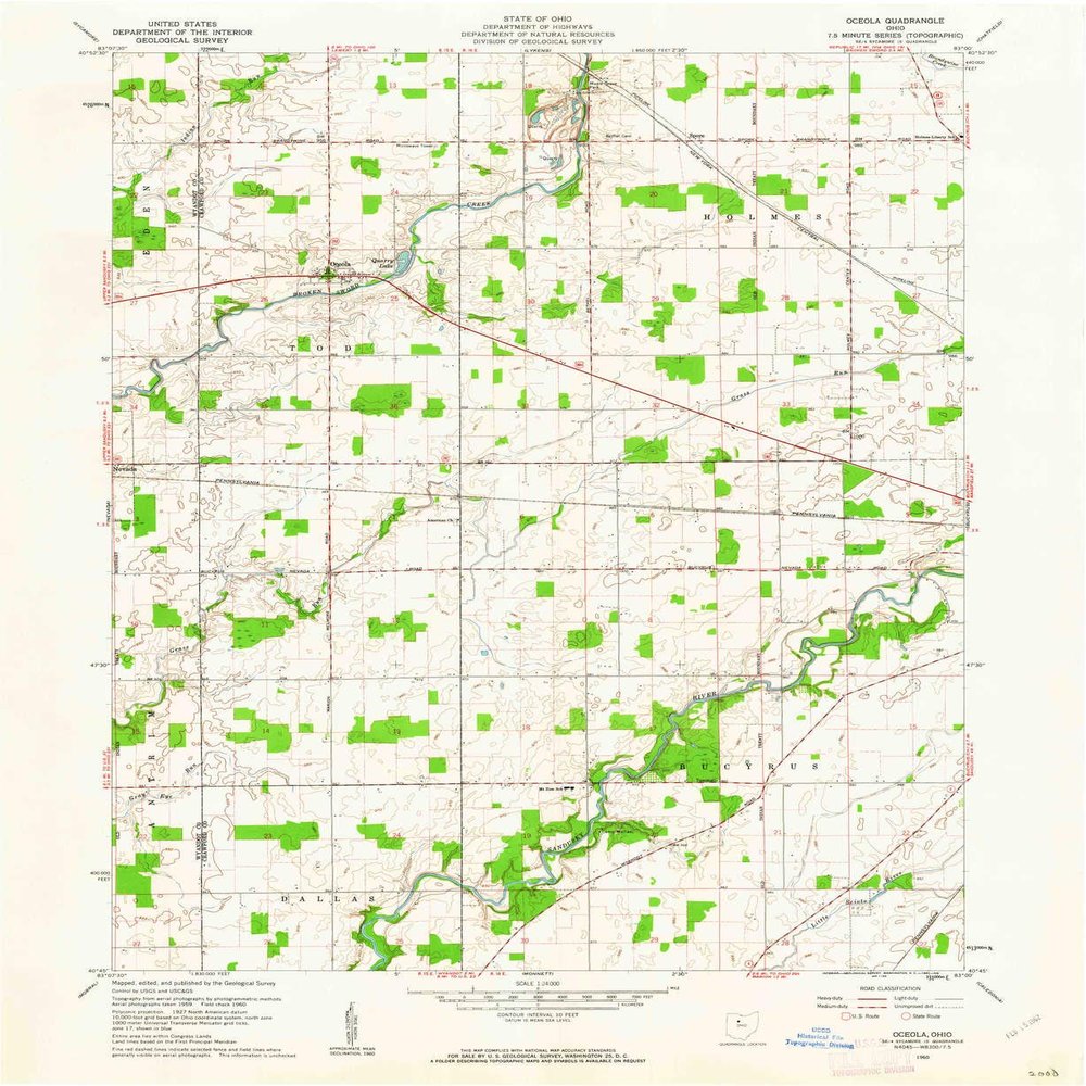 YellowMaps Oceola OH topo map, 1:24000 Scale, 7.5 X 7.5 Minute, Historical, 1960, Updated 1961, 26.9 x 22 in - Polypropylene