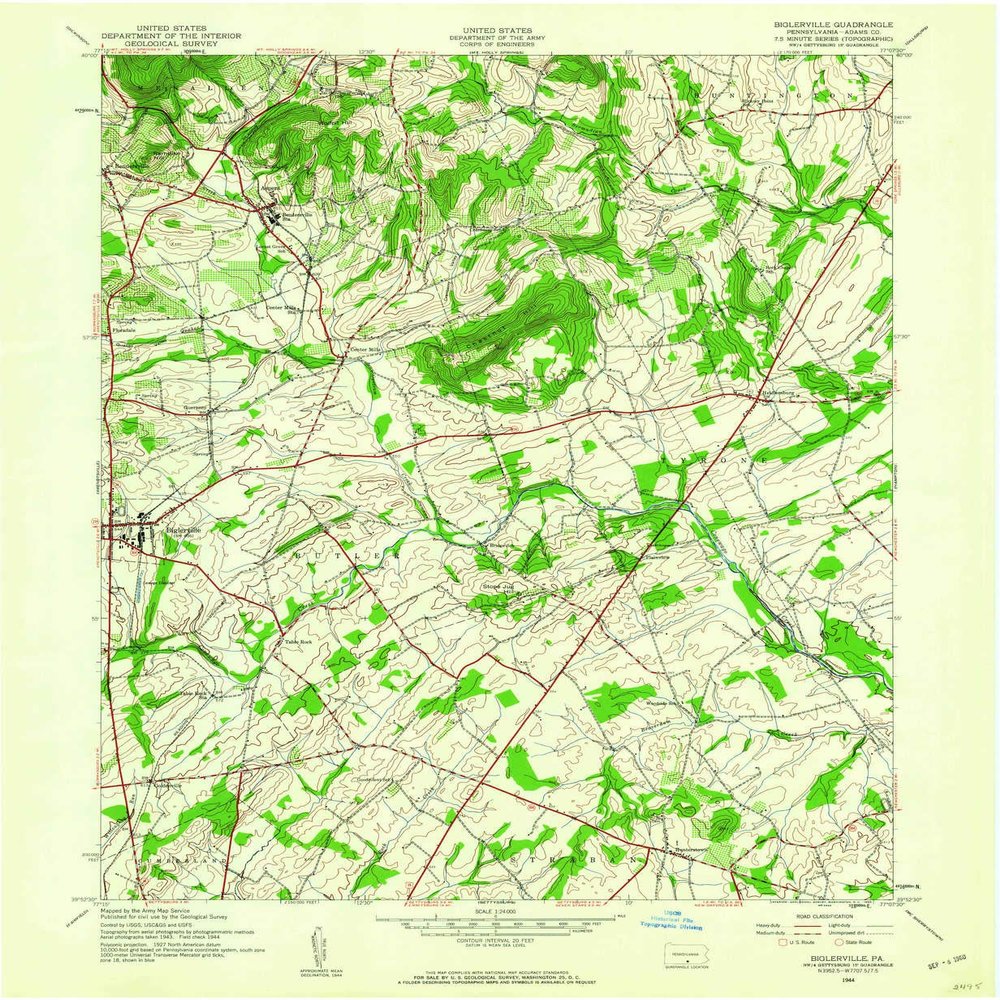 YellowMaps Biglerville PA topo map, 1:24000 Scale, 7.5 X 7.5 Minute, Historical, 1944, Updated 1960, 26.9 x 22.1 in - Polypropylene