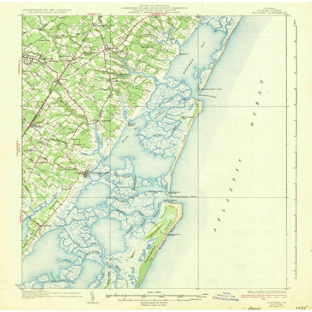 YellowMaps Accomac VA topo map, 1:62500 Scale, 15 X 15 Minute, Historical, 1935, 20 x 16.4 in - Polypropylene