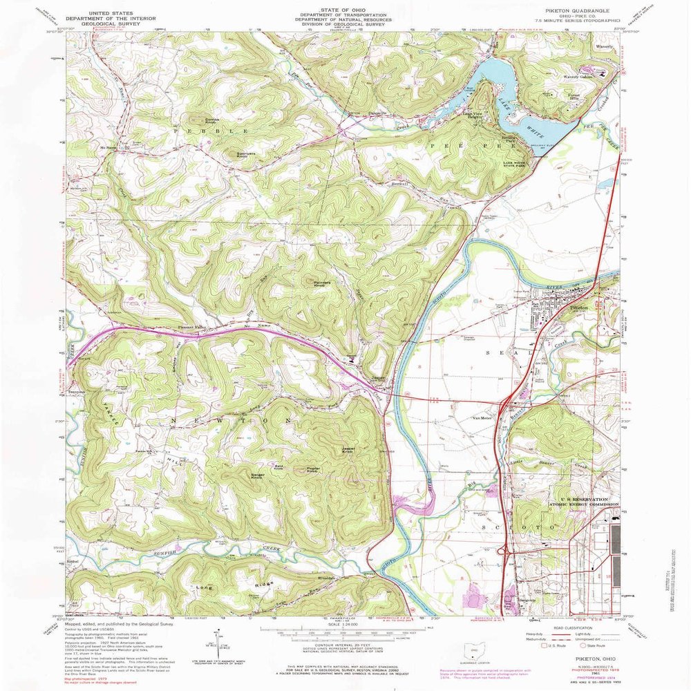 YellowMaps Piketon OH topo map, 1:24000 Scale, 7.5 X 7.5 Minute, Historical, 1961, Updated 1984, 26.9 x 22 in - Polypropylene