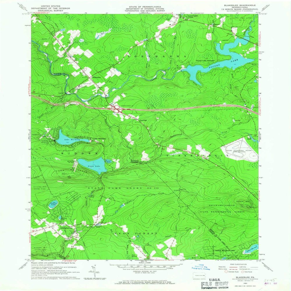 YellowMaps Blakeslee PA topo map, 1:24000 Scale, 7.5 X 7.5 Minute, Historical, 1965, Updated 1967, 26.9 x 22 in - Tyvek