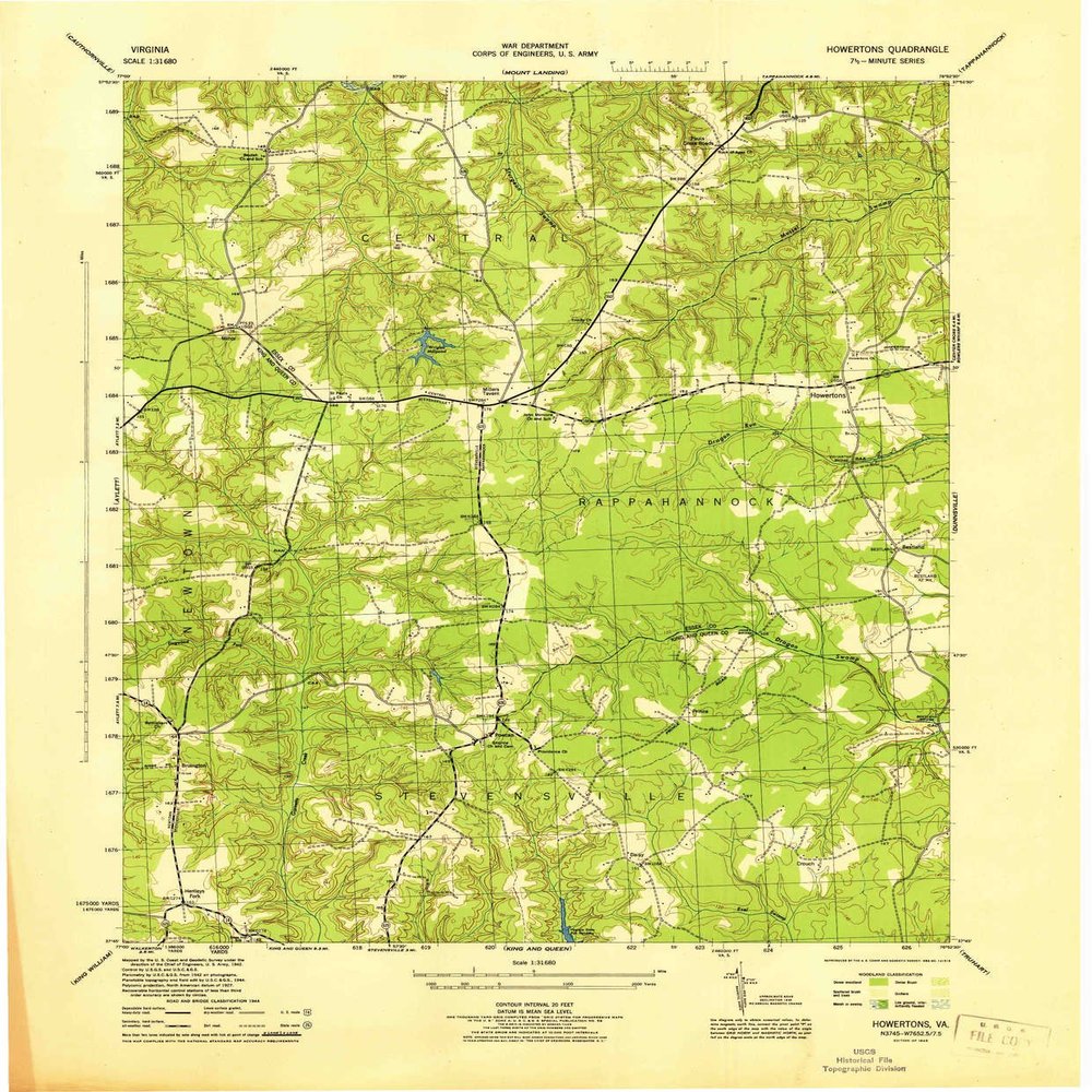YellowMaps Howertons VA topo map, 1:31680 Scale, 7.5 X 7.5 Minute, Historical, 1945, 21.8 x 18 in - Polypropylene