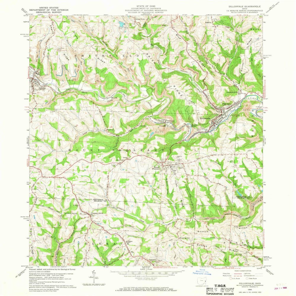 Dillonvale OH topo map, 1:24000 Scale, 7.5 X 7.5 Minute, Historical, 1960, Updated 1968, 26.9 x 22.1 in - Tyvek