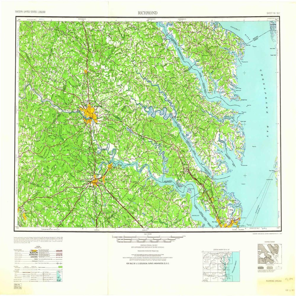 YellowMaps Richmond VA topo map, 1:250000 Scale, 1 X 2 Degree, Historical, 1964, 25.1 x 32.1 in - Polypropylene