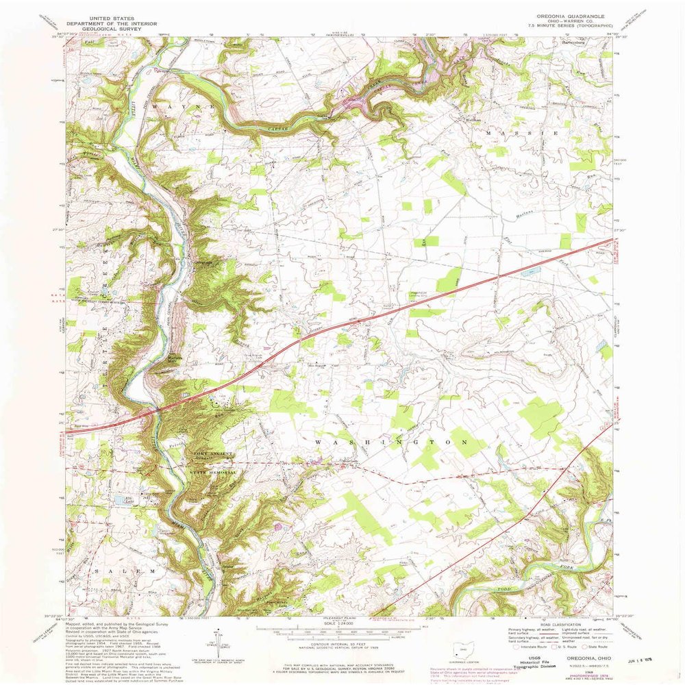 YellowMaps Oregonia OH topo map, 1:24000 Scale, 7.5 X 7.5 Minute, Historical, 1968, Updated 1976, 26.9 x 22.1 in - Polypropylene