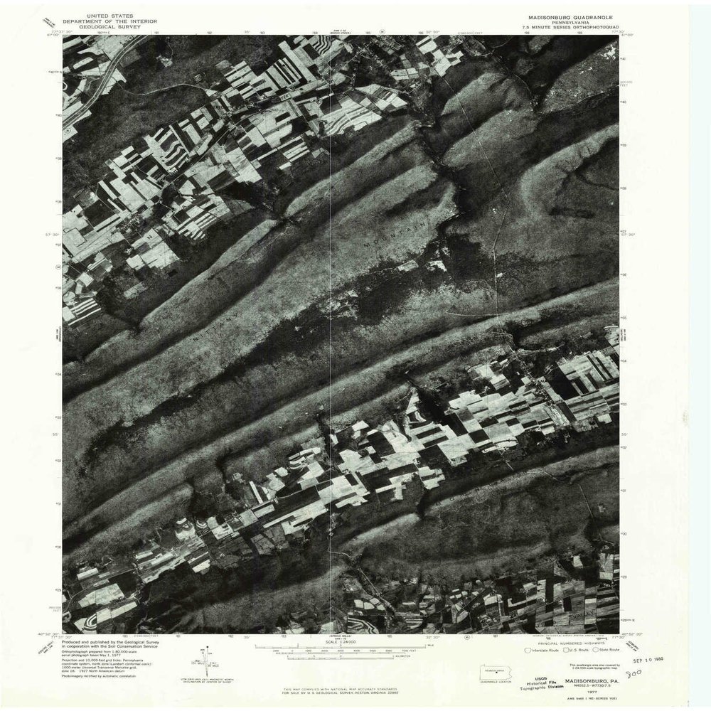 YellowMaps Madisonburg PA topo map, 1:24000 Scale, 7.5 X 7.5 Minute, Historical, 1977, Updated 1979, 26.8 x 21.9 in - Polypropylene