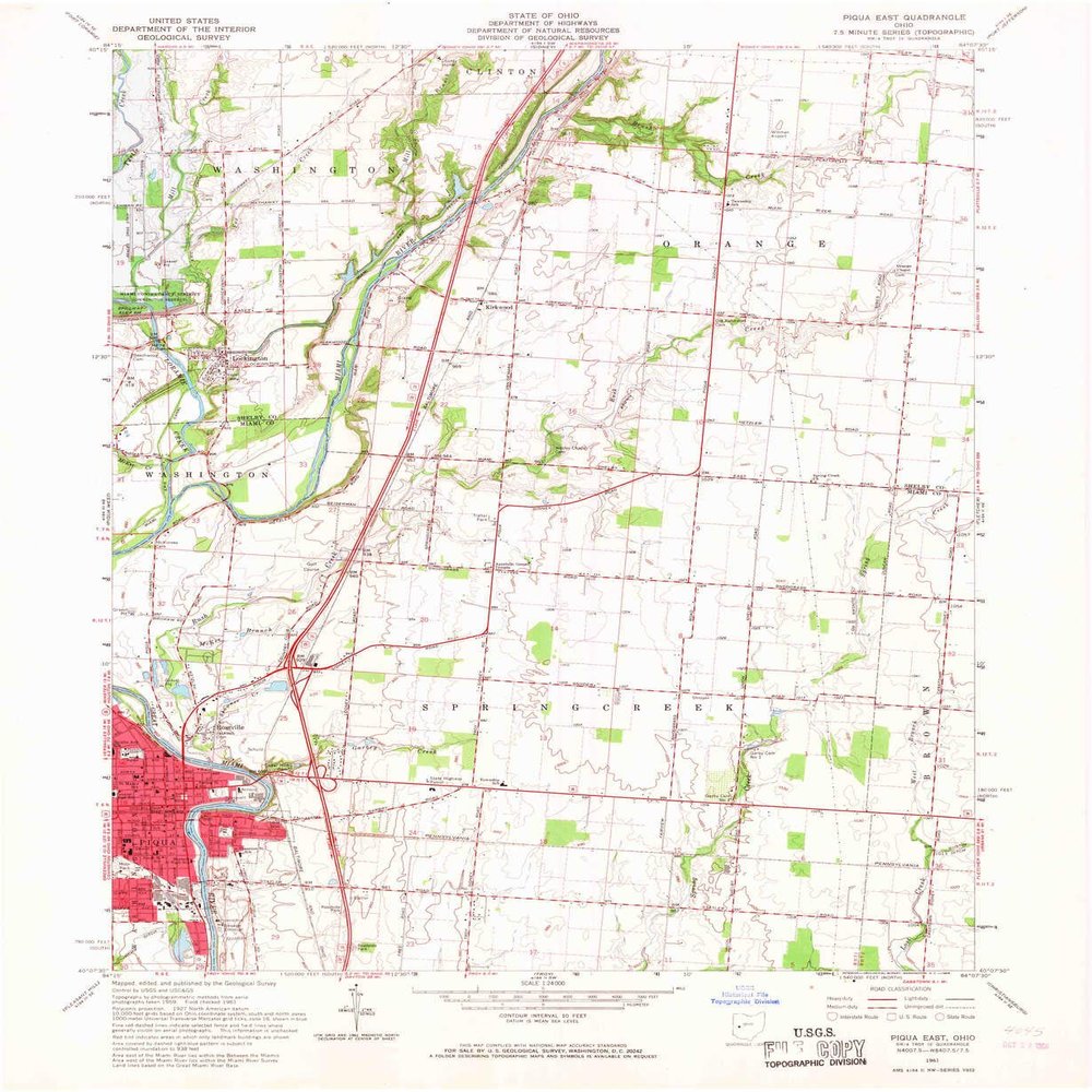YellowMaps Piqua East OH topo map, 1:24000 Scale, 7.5 X 7.5 Minute, Historical, 1961, Updated 1968, 26.9 x 22.1 in - Tyvek