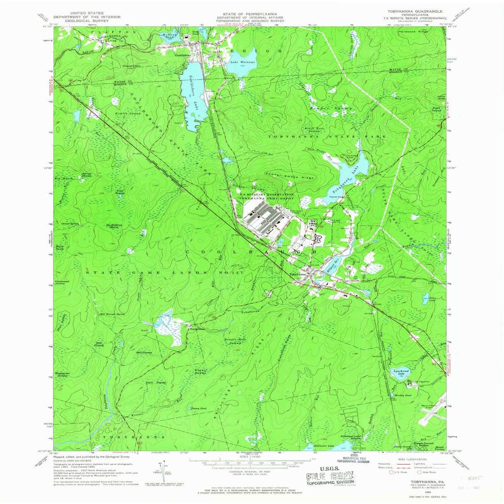YellowMaps Tobyhanna PA topo map, 1:24000 Scale, 7.5 X 7.5 Minute, Historical, 1965, Updated 1967, 27 x 22.1 in - Tyvek