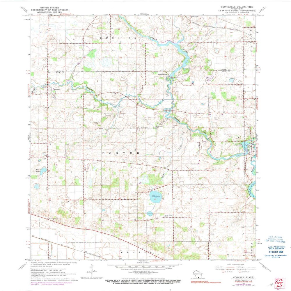 YellowMaps Cooksville WI topo map, 1:24000 Scale, 7.5 X 7.5 Minute, Historical, 1961, Updated 1990, 27.4 x 22 in - Polypropylene