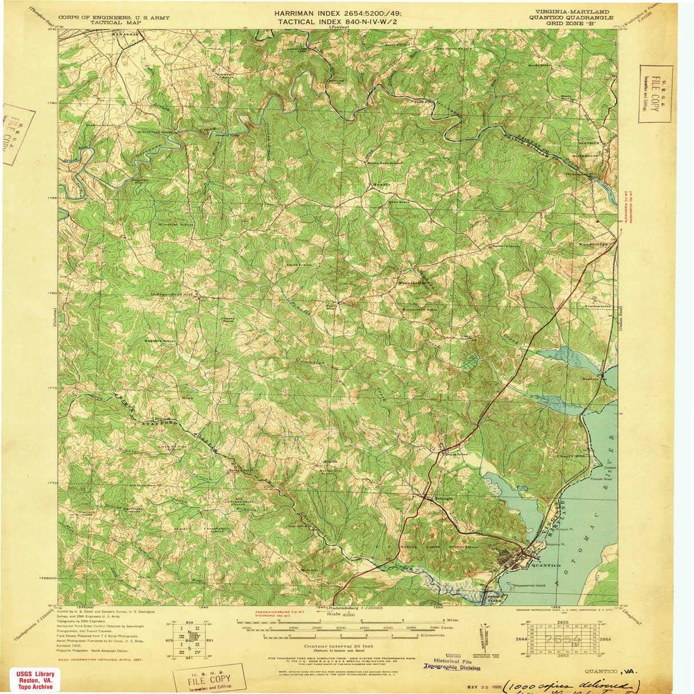 YellowMaps Quantico VA topo map, 1:62500 Scale, 15 X 15 Minute, Historical, 1927, 20.9 x 16.9 in - Polypropylene