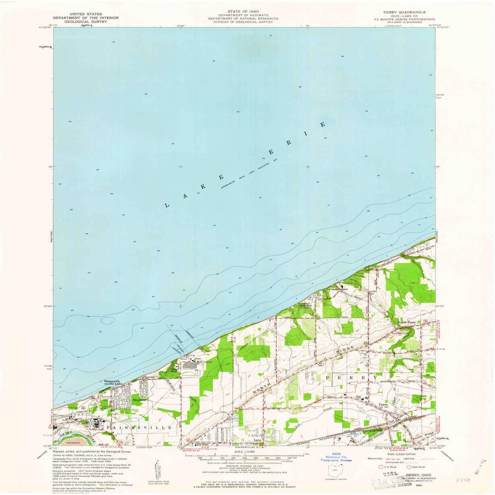 YellowMaps Perry OH topo map, 1:24000 Scale, 7.5 X 7.5 Minute, Historical, 1960, Updated 1961, 26.8 x 22.1 in - Tyvek